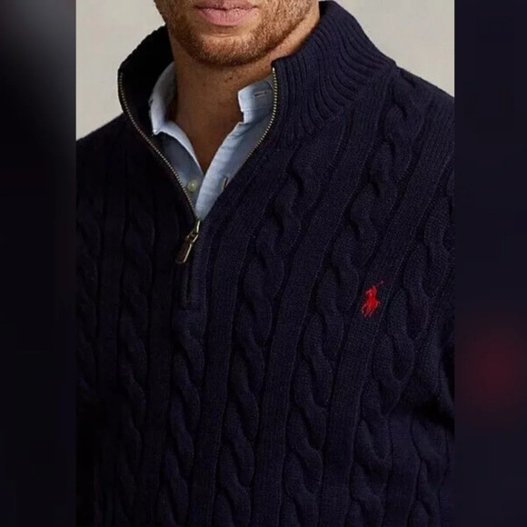 POLO Ralph Lauren Men's Blue 100% Cotton Cable Knit Quarter Zip Sweater Size XLT - Picture 5 of 11